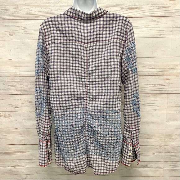 Johnny Was Phoebe Ruched Eyelet Cotton Embroidered Shirt - Picture 2 of 9